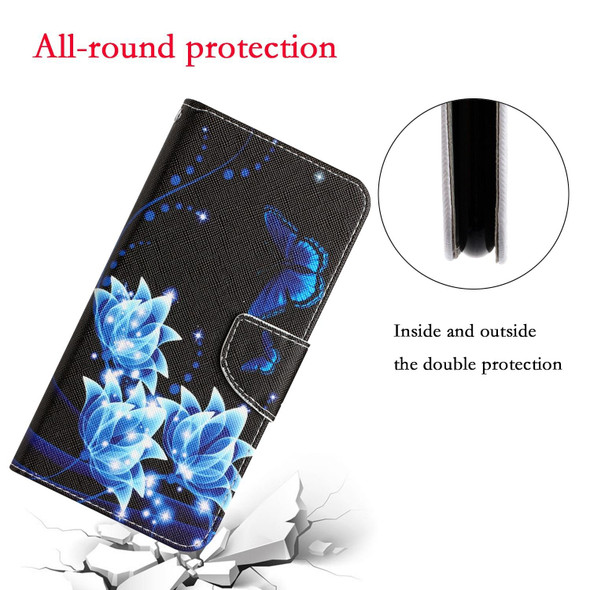 Samsung Galaxy A21s Colored Drawing Leather Phone Case(Blue Butterfly)