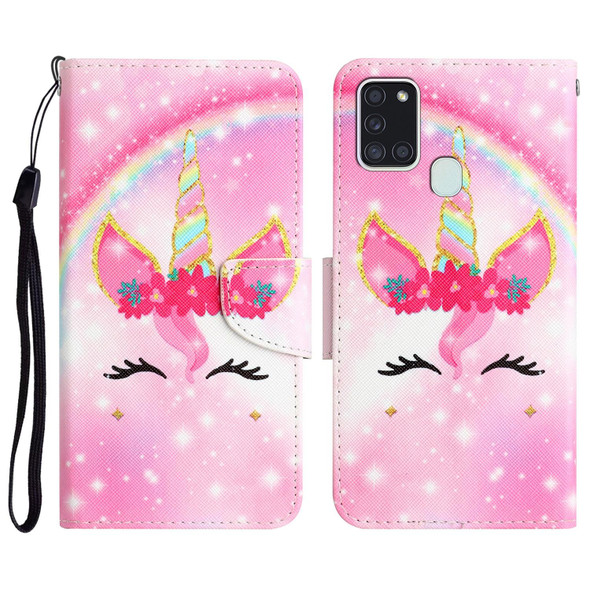 Samsung Galaxy A21s Colored Drawing Leather Phone Case(Unicorn)
