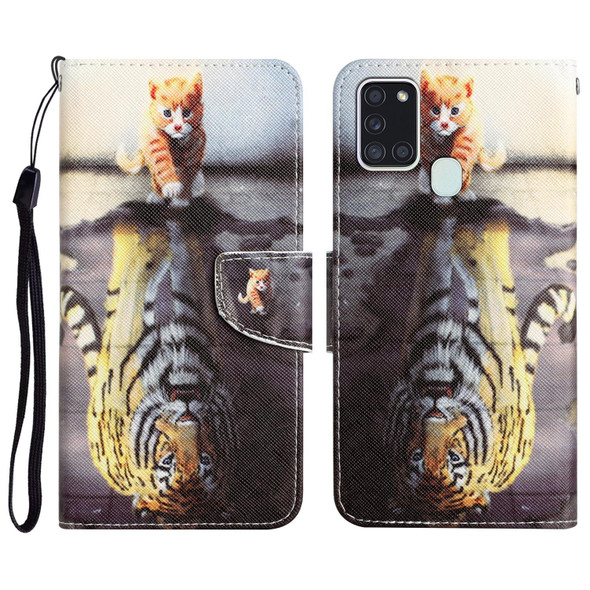 Samsung Galaxy A21s Colored Drawing Leather Phone Case(Tiger)