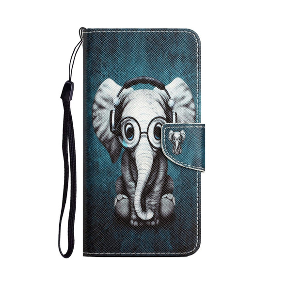 Samsung Galaxy A51 Colored Drawing Leather Phone Case(Earphone Elephant)