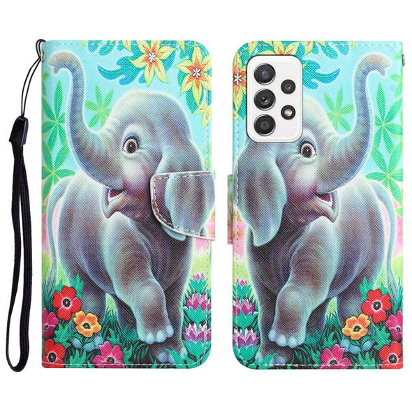 Samsung Galaxy A33 5G Colored Drawing Leather Phone Case(Elephant)