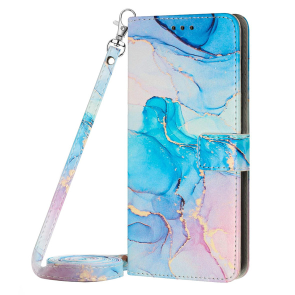 Samsung Galaxy S21 FE 5G Crossbody Painted Marble Pattern Leather Phone Case(Pink Green)