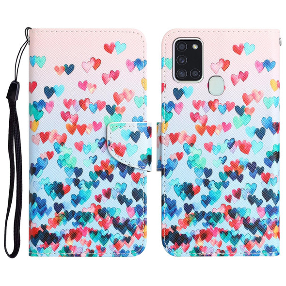 Samsung Galaxy A21s Colored Drawing Leather Phone Case(Heart)