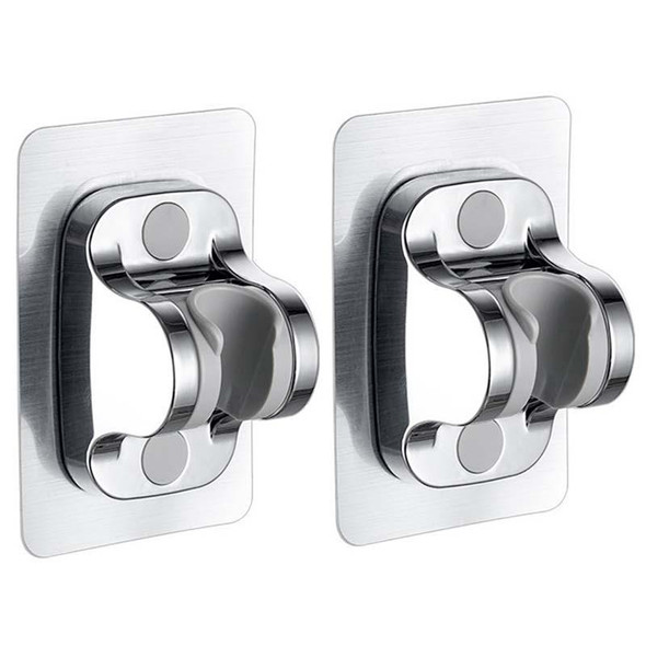 2 PCS Self-Adhesive Shower arm Head Holder Adjustable Wall Mounted Fixed Base Silver