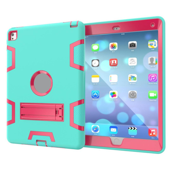 iPad 9.7(2017) Shockproof PC + Silicone Protective Casewith Holder(Green Rose)