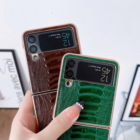 Samsung Galaxy Z Flip3 5G Genuine Leather Weilai Series Nano Electroplating Phone Case(Coffee)