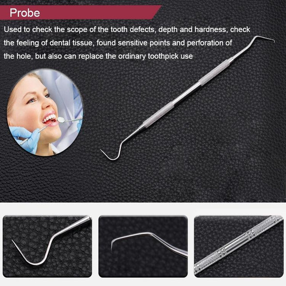 6 in 1 Dental Tool Set (Stainless Steel Probe + Hoe-shaped Dentist + Sickle Dentist + Tooth Stain Rejection Device + Dental Tweezers + Mouth Mirror)