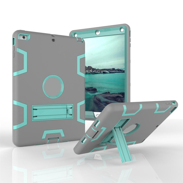 iPad Air Shockproof PC + Silicone Protective Casewith Holder(Gray Mint Green)