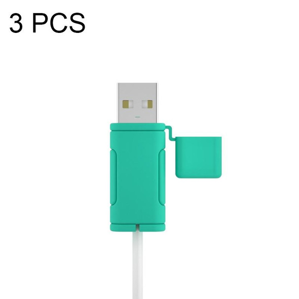 3 PCS Soft Washable Data Cable Silicone Case - Apple, Spec: USB (Mint Green)