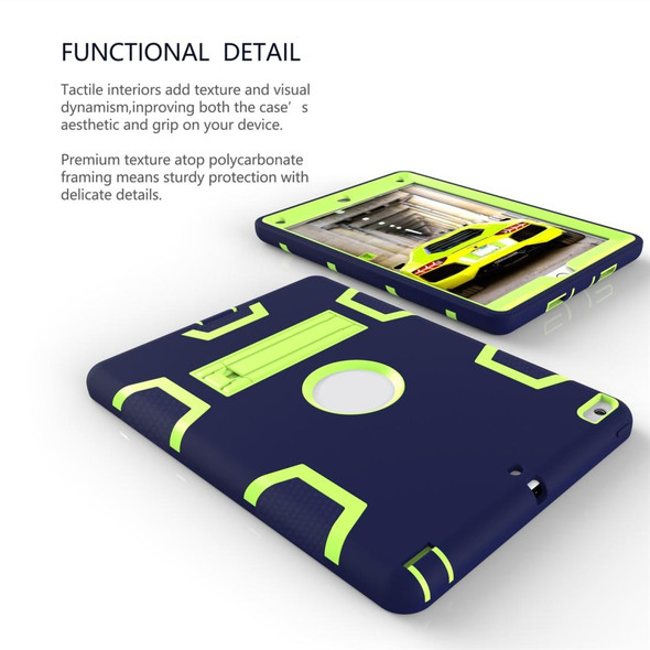 iPad Air Shockproof PC + Silicone Protective Casewith Holder(Navy Blue Yellow Green)