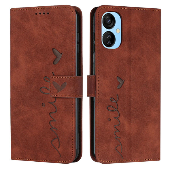 Tecno Camon 19 Neo Skin Feel Heart Pattern Leather Phone Case(Brown)
