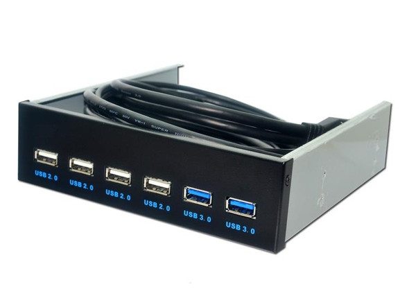 6 Ports 5.25 Inch Floppy Bay Front Panel With Power Adapter USB Hub Spilitter 2 Ports USB 3.0 + 4 Ports USB 2.0