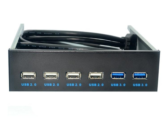 6 Ports 5.25 Inch Floppy Bay Front Panel With Power Adapter USB Hub Spilitter 2 Ports USB 3.0 + 4 Ports USB 2.0