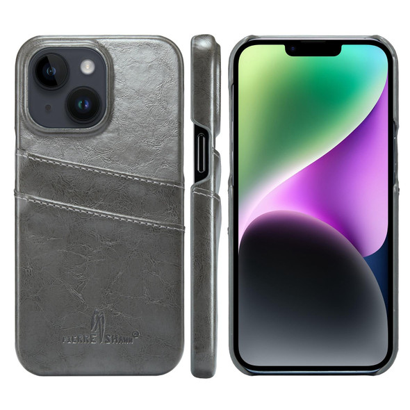Fierre Shann Retro Oil Wax Texture PU Leatherette Case with Card Slots - iPhone 14 Plus(Grey)