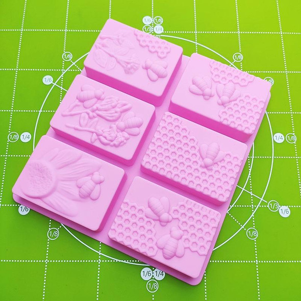 2 PCS 6 Grid  Square Honeycomb Ice Cube Cake Mould Square Handmade Soap Mould(Pink)