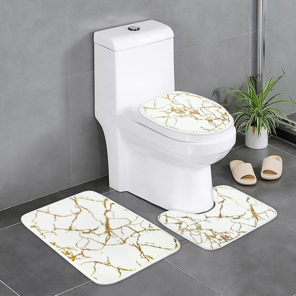 Luxurious Marble 3 Piece Bathroom Mat Set - Elegant Design