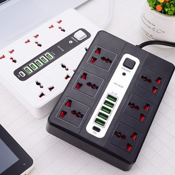 2m Multi Power Socket with 5 USB Ports and PD Quick Charger