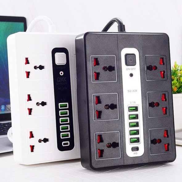 2m Multi Power Socket with 5 USB Ports and PD Quick Charger