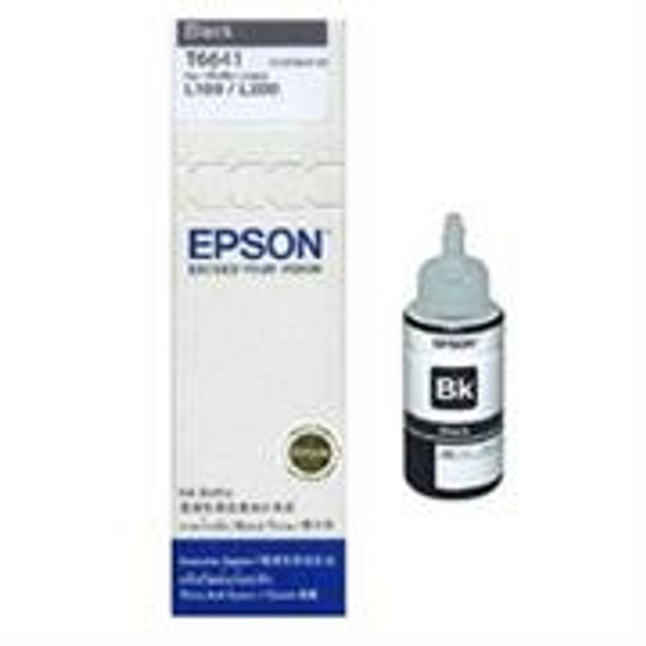 Epson T6641 Black Ink Bottle 70ml For L110 L300 L210 L355 L550, Retail Box , No Warranty