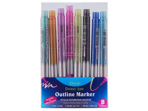 Metallic 8-Piece Self-Outline Markers for Creative Projects