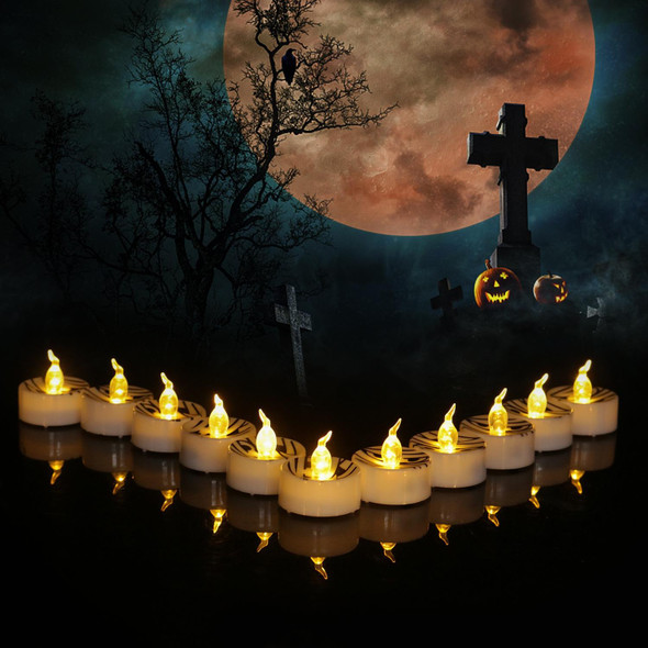 12 PCS Halloween Electronic LED Candle Light, Color: Warm White Flash(White -shell Ghost Face)