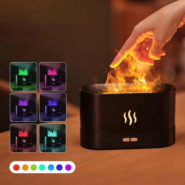7 Color Flame Aromatherapy Machine Home Office Desk Air Humidifier(Black)