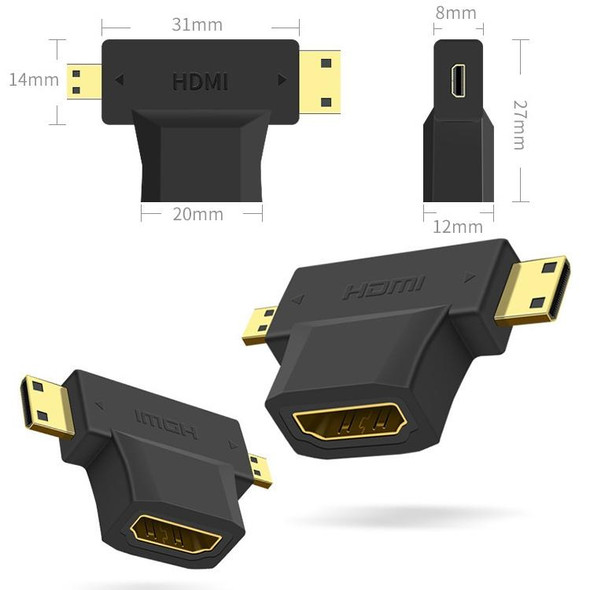 3 in 1 HDMI Female to Mini HDMI Male + Micro HDMI Male Adapter(Black)