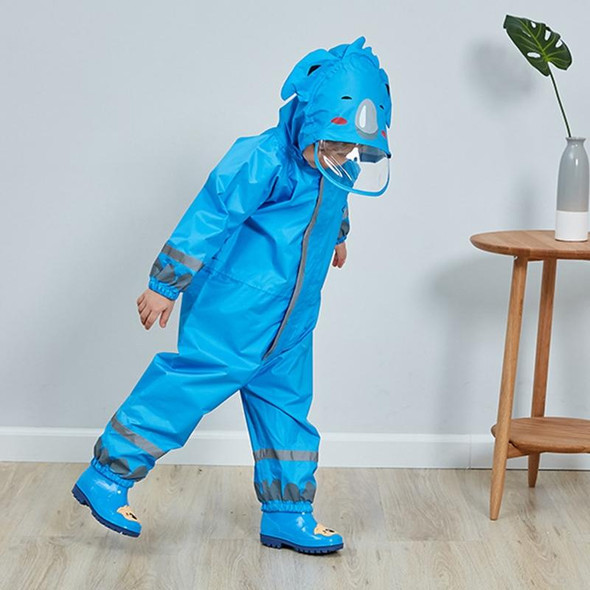 Kids Cartoon Animal Waterproof Jumpsuit Raincoat Boys Girls Children Rainwear Hooded Raincoat Suit, Size:L(Blue)