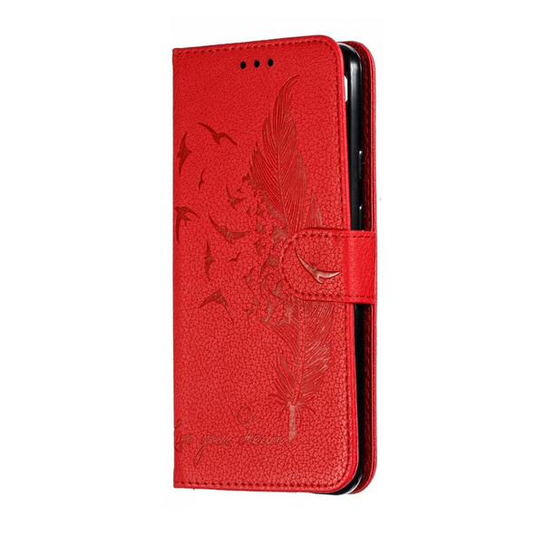 Feather Pattern Litchi Texture Horizontal Flip Leatherette Case with Wallet & Holder & Card Slots - Google Pixel 3a XL(Red)