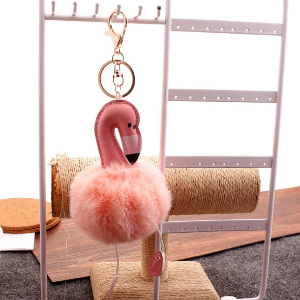 Super Metal Flamingo Key Chain Imitation Rabbit Hair Bulb Fur Plush Car Ornaments Pendant Key Ring,  Random Color Delivery