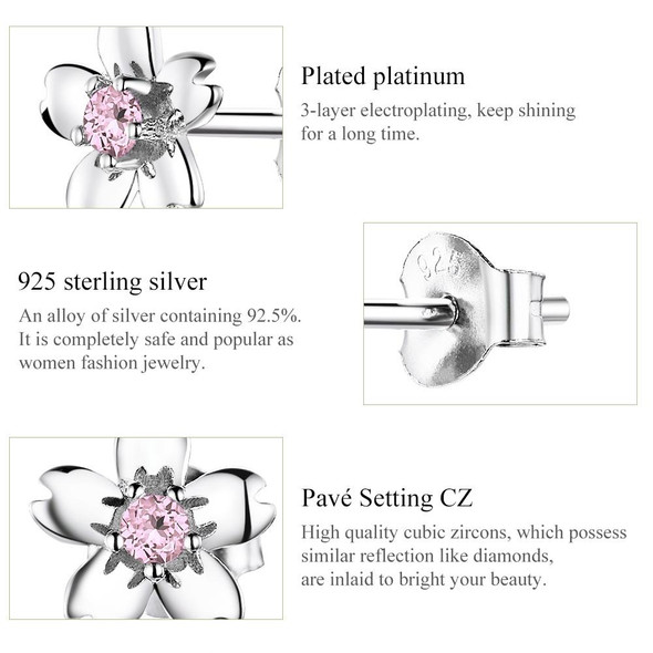 Sterling Silver Flower Earrings S925 Temperament Simple Zircon Earrings