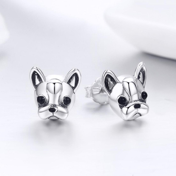 S925 Sterling Silver Animal Earrings Bulldog Plain Silver Earrings