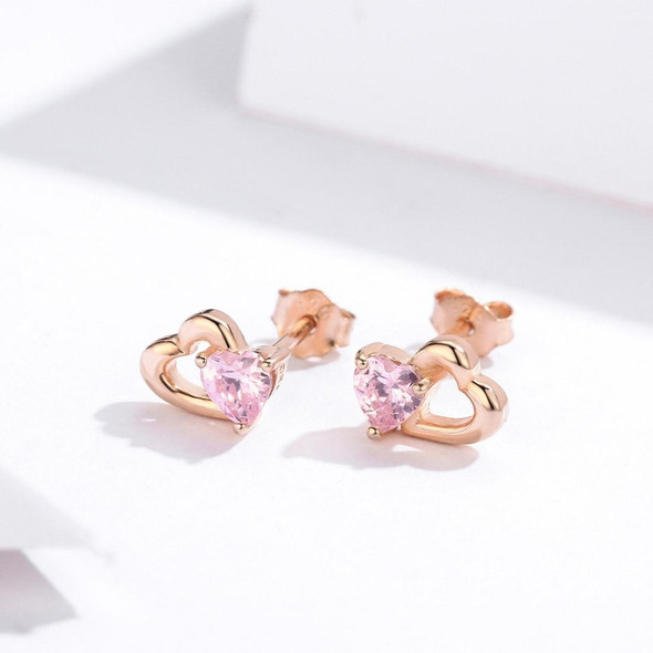 Sterling Silver Earrings Heart-shaped Rose Gold-plated Zircon Earrings
