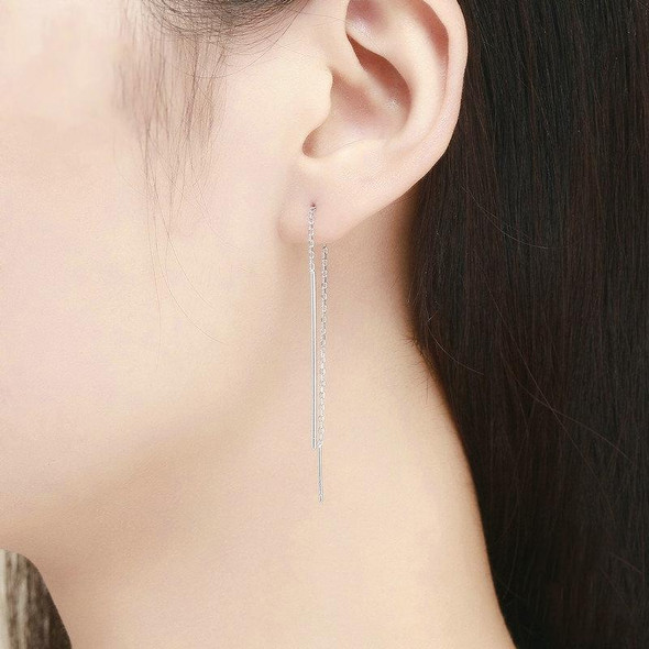 S925 Sterling Silver Stud Earrings Long Simple Ladies Earrings