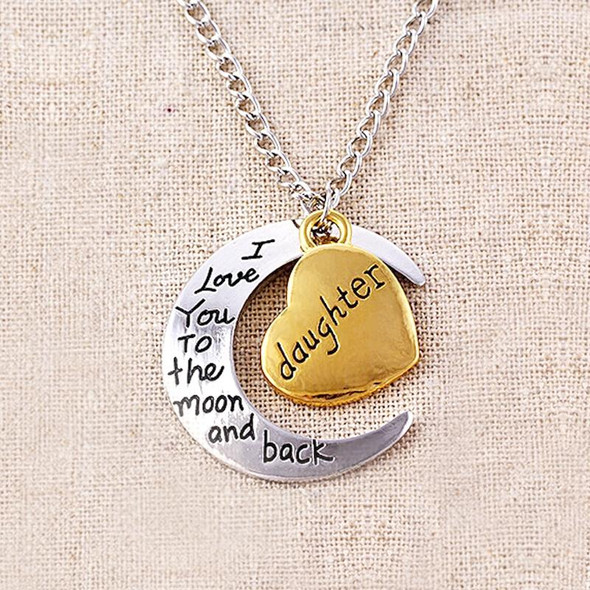 Half-Moon-Shaped Alloy Plated Pendant Necklace With Greetings Engraved At The Backside - Family, Diameter 3cm, Perimeter 9.4cm(Silver+Gold - daughter)