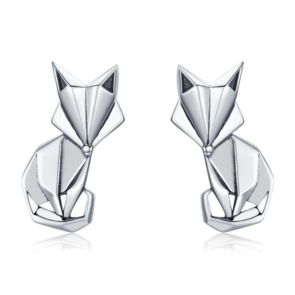 S925 Animal Earrings Jewelry Origami Fox Sterling Silver Girls Earrings