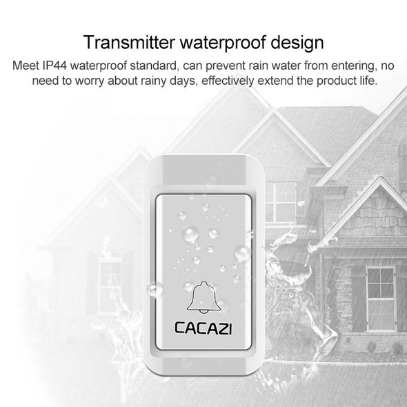 CACAZI V027G One Button Three Receivers Self-Powered Wireless Home Kinetic Electronic Doorbell, EU Plug