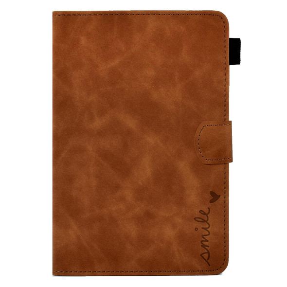 Amazon Kindle Fire 7 2022 Embossed Smile Flip Tablet Leatherette Case(Brown)