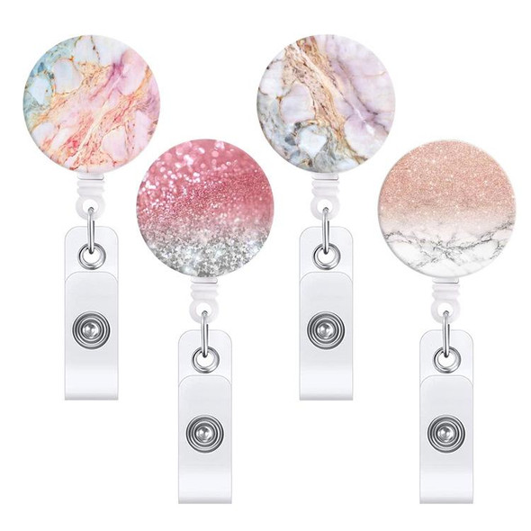 2 PCS Marble Texture Drop Glue Retractable Badge Reel Name Tag Card Badge(White)