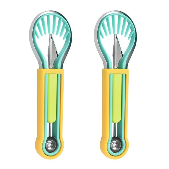 2 PCS 3 In 1 Fruit Digger Fruit Platter Carving Knife(Yellow Blue Green)