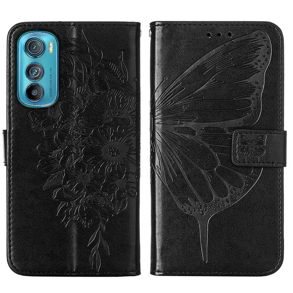 Motorola Edge 30 Embossed Butterfly Flip Leather Phone Case(Black)