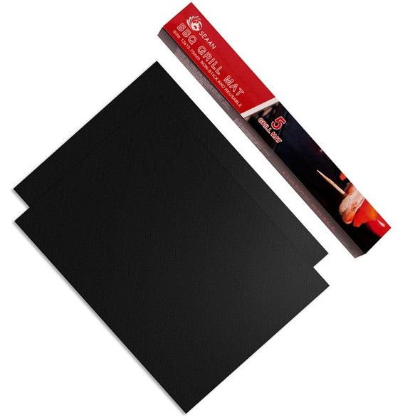 2 PCS 0.2mm Thick Barbecue Grill Mat Non-Stick BBQ Grill Mats, Size:40x33CM(Black)