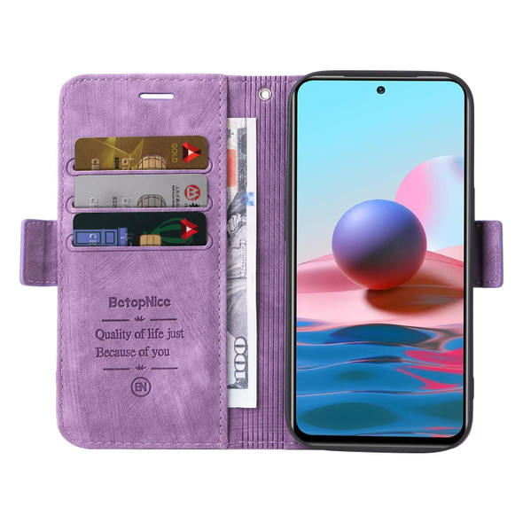 Xiaomi Redmi Note 10 4G Indian BETOPNICE Dual-side Buckle Leather Phone Case(Purple)