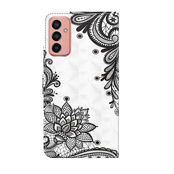 Samsung Galaxy M13 4G 3D Painting Pattern TPU + PU Leather Phone Case(Diagonal Black Flower)