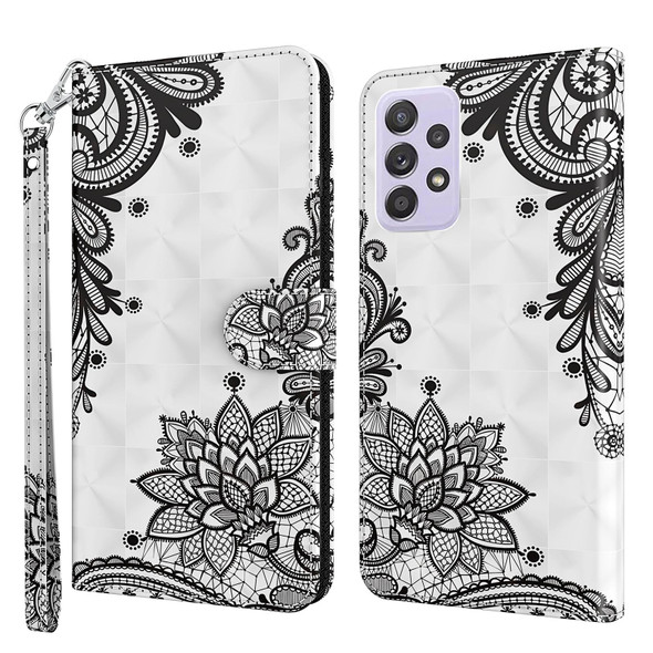 Samsung Galaxy A23 4G/5G 3D Painting Pattern TPU + PU Leather Phone Case(Diagonal Black Flower)