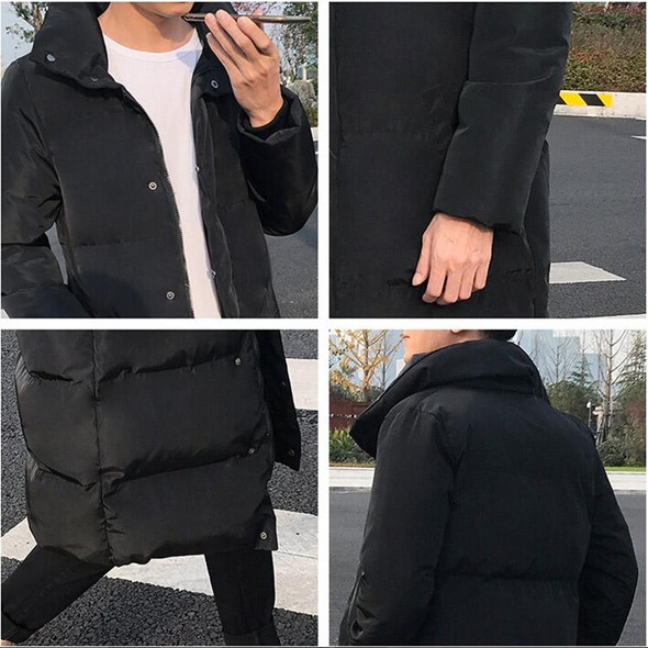 Mens Long Down Jacket Coat Winter Parkas Thick Warm Slim Fit Male Overcoat, Size:XXXXXL(Black)