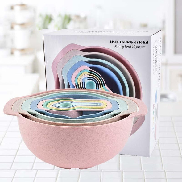 10 in 1 Wheat Straw Baking Tools Rainbow Measuring Spoon Plastic Measuring Cup Set(Color)