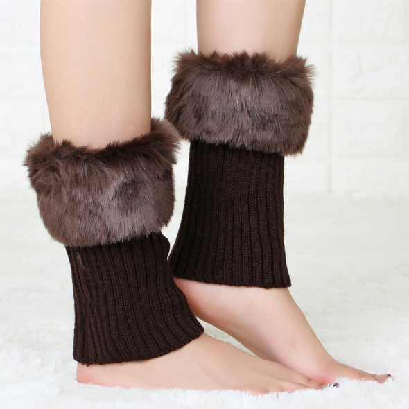 Ladies Short Type Flip Mouth Furry Warm Knit Socks Sleeve Boot Cover(Coffee)