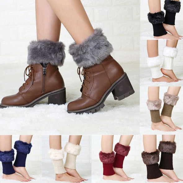 Ladies Short Type Flip Mouth Furry Warm Knit Socks Sleeve Boot Cover(Coffee)