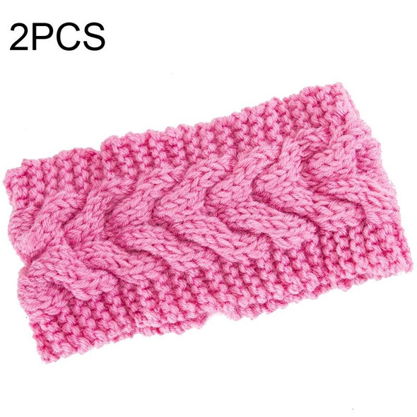 2 PCS Twist Hair Accessories Hair Band Knitted Wool Thickened Warm Headgear(Rose Red)